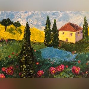 Original Tuscany-Acrylic w/ 3D trees&flowers, with pallet knife by yours truly.